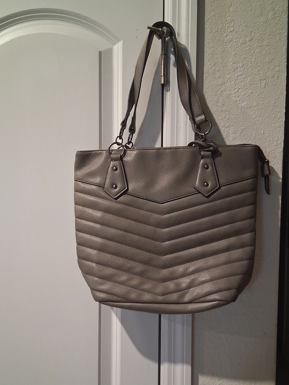 Nicole Miller Quilted Chevron Tote in Taupe Gray